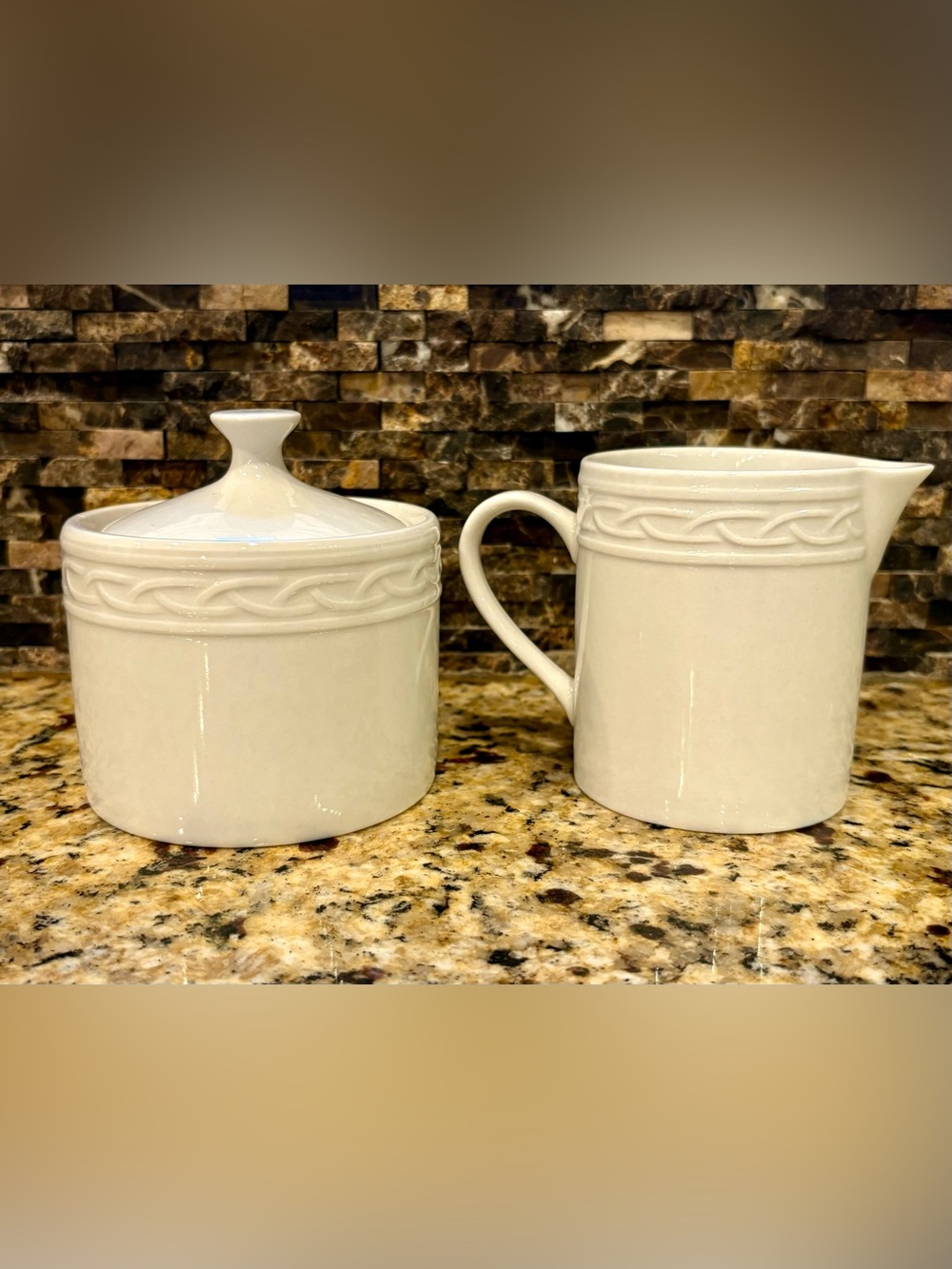 Gala by Block Sugar Jar and Creamer Set - Elegant Braided Border